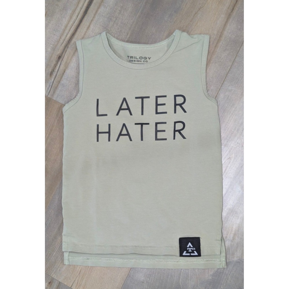 Trilogy Design Co Later Hater Tank Top Boys Girls 5T Sage Green Graphic Shirt